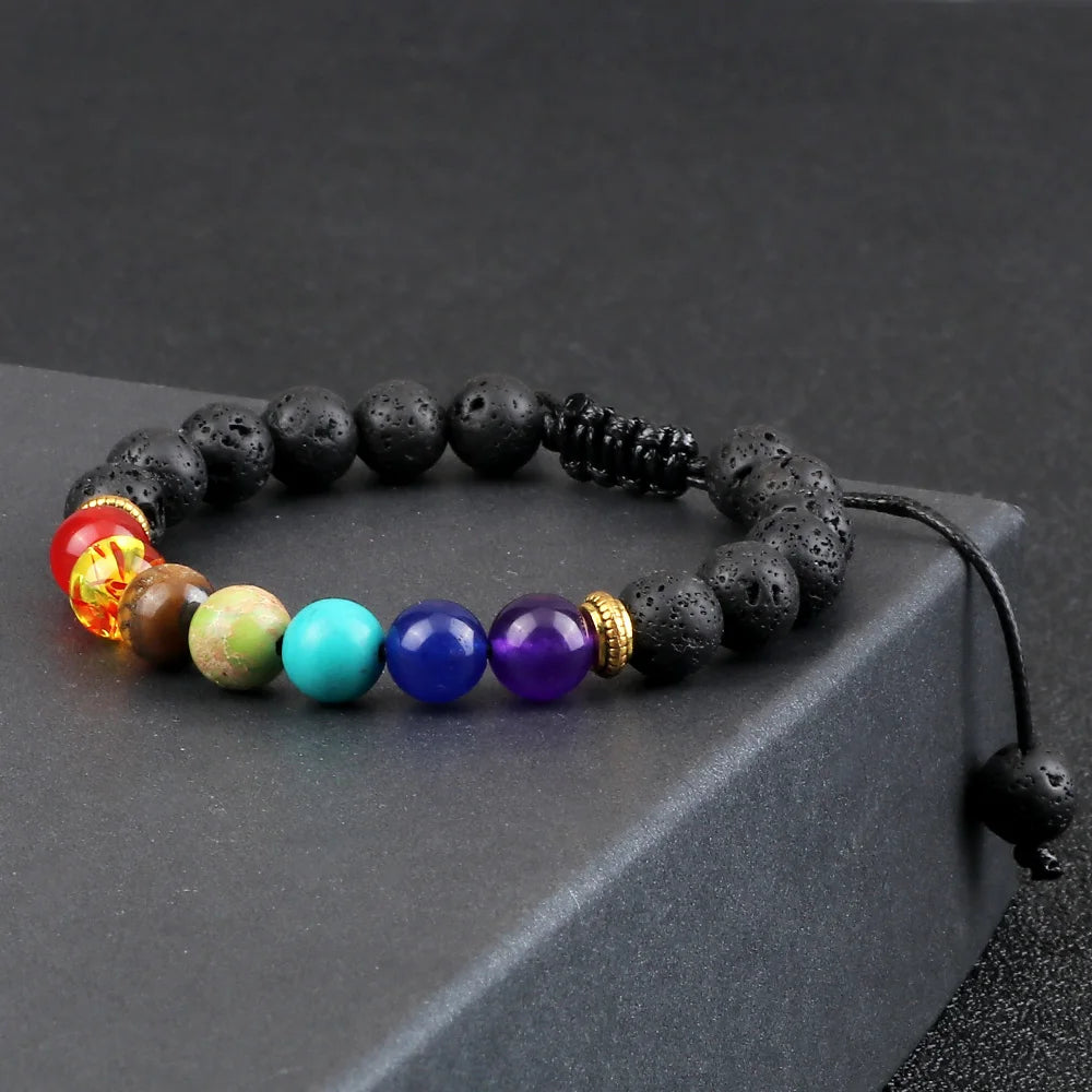 2Pcs Natural Stone 7 Chakra Unisex Beaded Adjustable Braided Bracelets