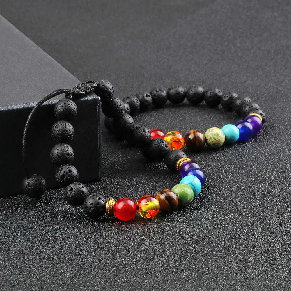 2Pcs Natural Stone 7 Chakra Unisex Beaded Adjustable Braided Bracelets