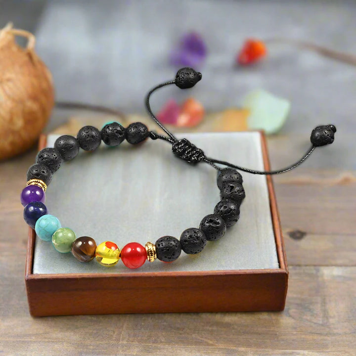 2Pcs Natural Stone 7 Chakra Unisex Beaded Adjustable Braided Bracelets