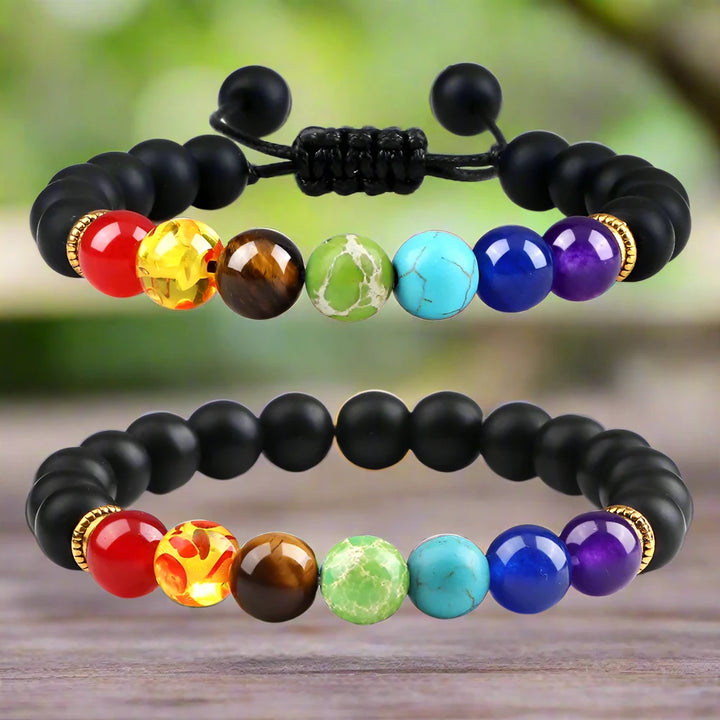 2Pcs Natural Stone 7 Chakra Unisex Beaded Adjustable Braided Bracelets