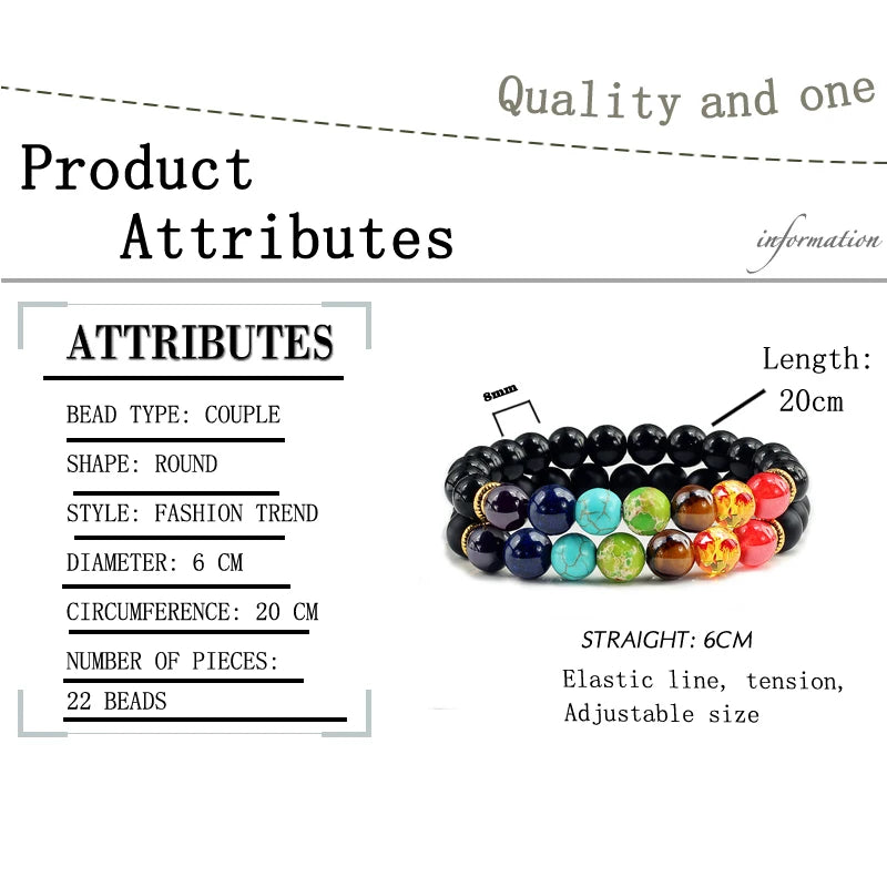 2Pcs 7 Chakra Unisex Strand Bracelet