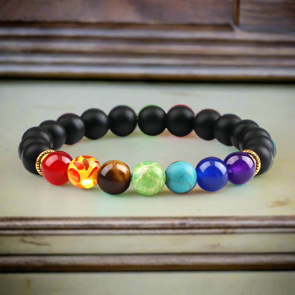 2Pcs Natural Stone 7 Chakra Unisex Beaded Adjustable Braided Bracelets