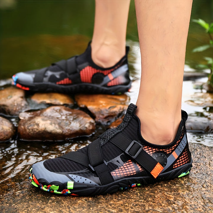 Men's Trendy Color Block Water Shoes with Double Buckle Straps and Non-Slip Rubber Sole